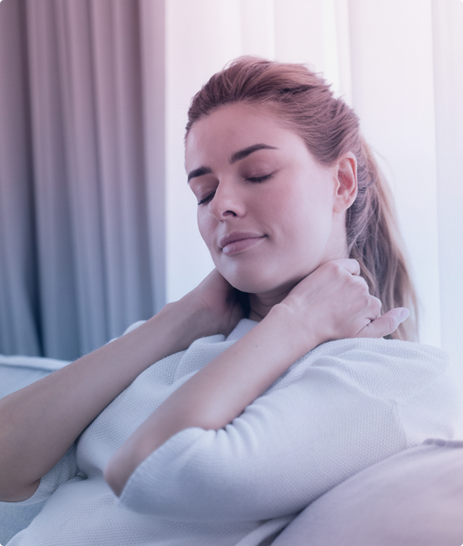 Woman resting comfortably with eyes closed, representing personalized pelvic venous disease treatment and symptom relief