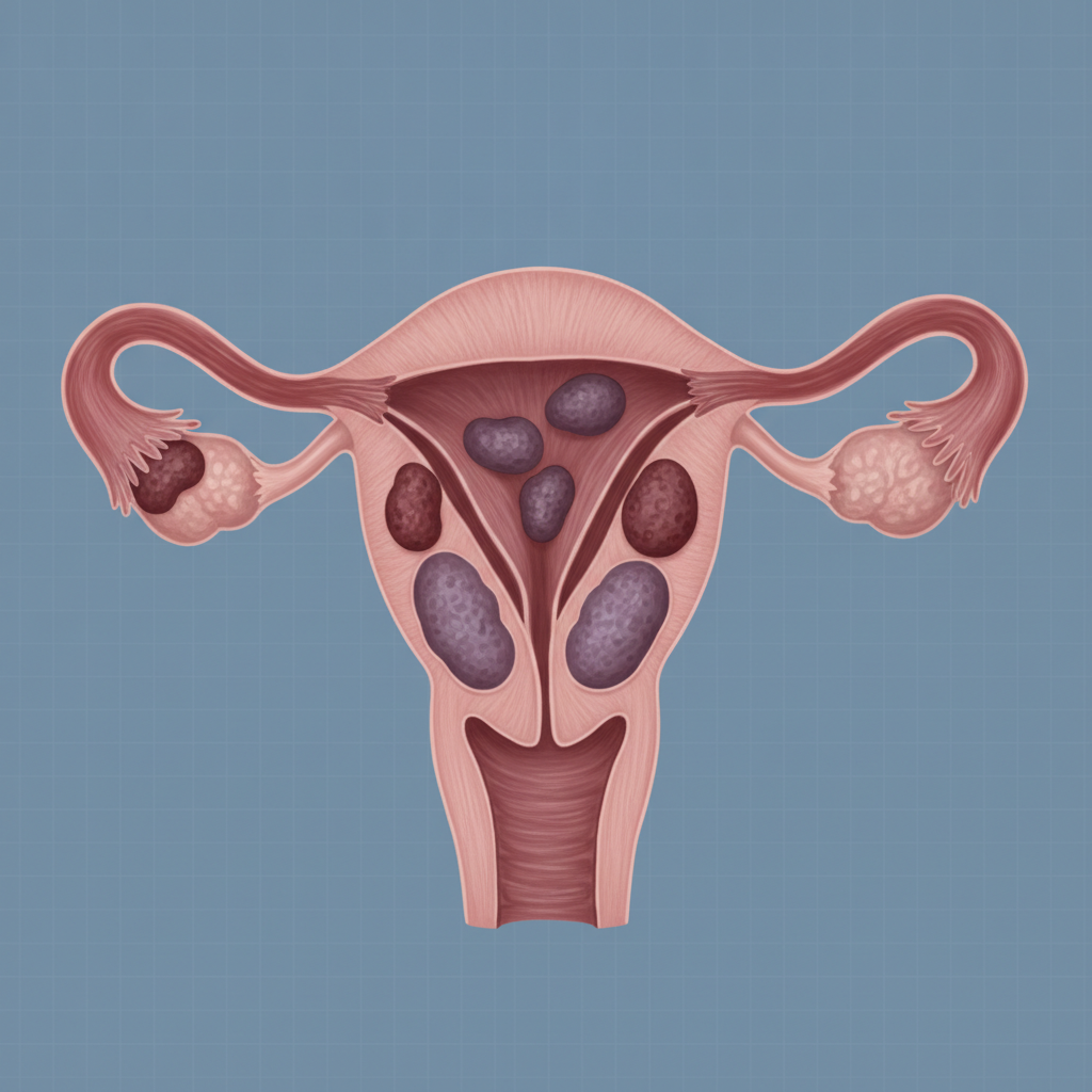 Fibroids and Heavy Menstrual Bleeding: Understanding the Connection Medical illustration of uterus with fibroids and their effect on menstrual bleeding