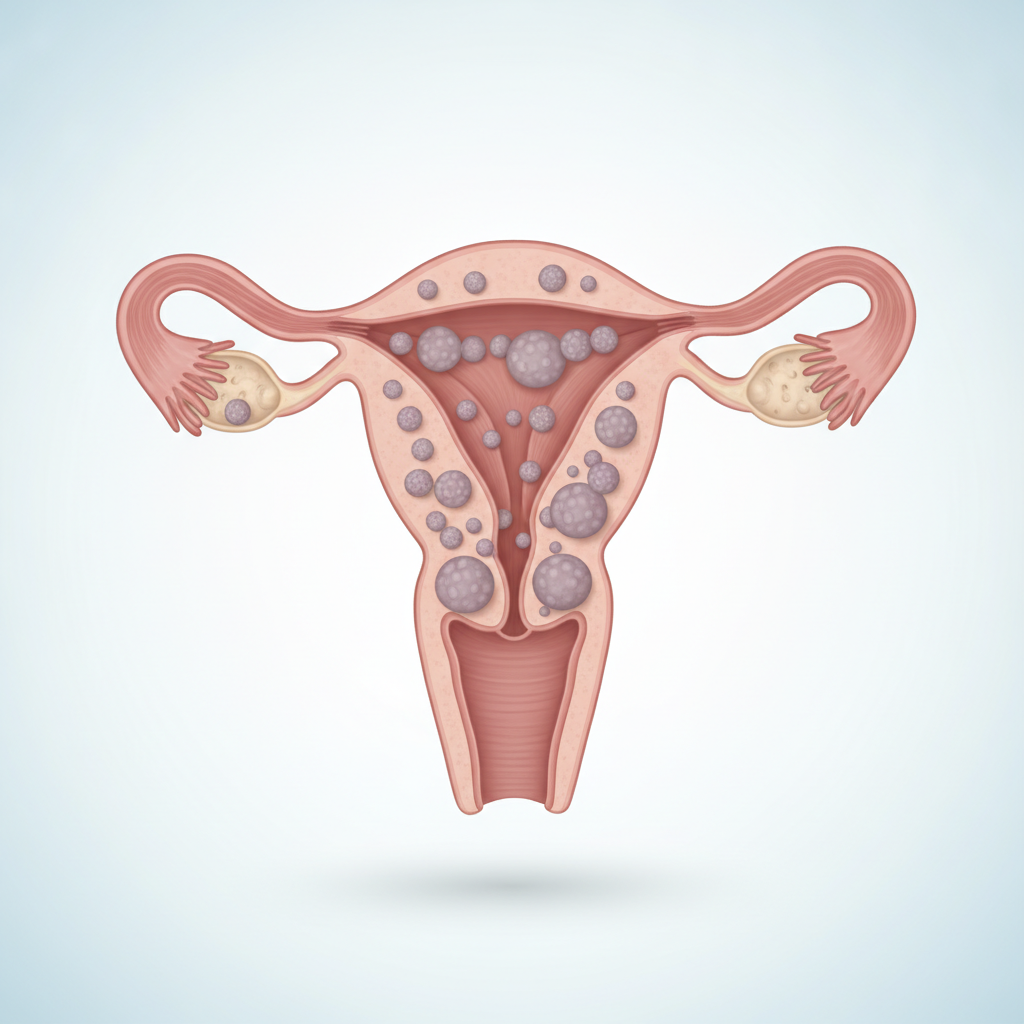 When Do Fibroids Require Treatment? Medical illustration of uterine fibroids showing location and size variation within the uterus